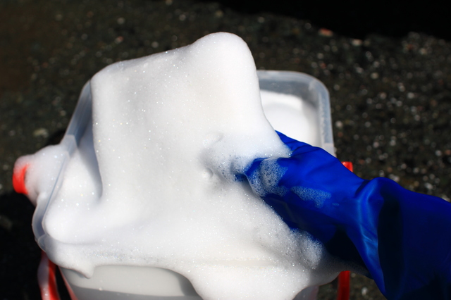 泡立てたシャンプー液