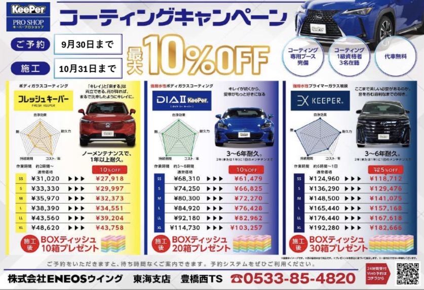 キーパーコーティング10％OFFキャンペーンのご案内