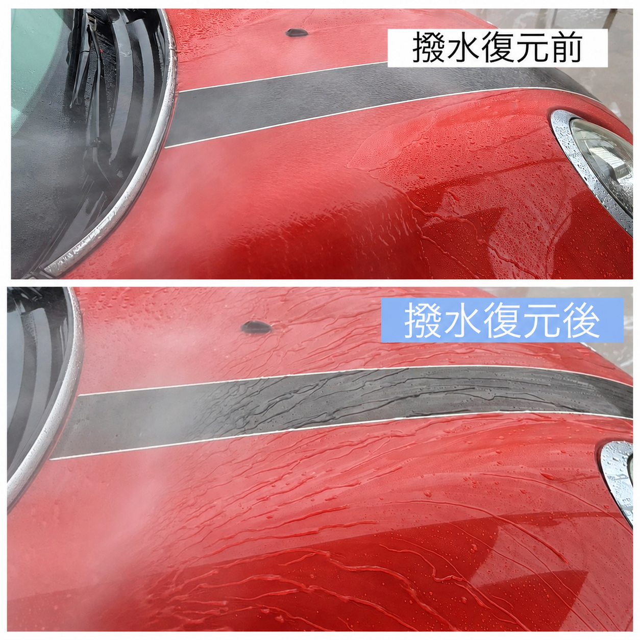 ミニ/クーパーに6ヶ月目撥水復元手洗い洗車施工　柏市沼南エリアENEOSウイングルート16柏TS