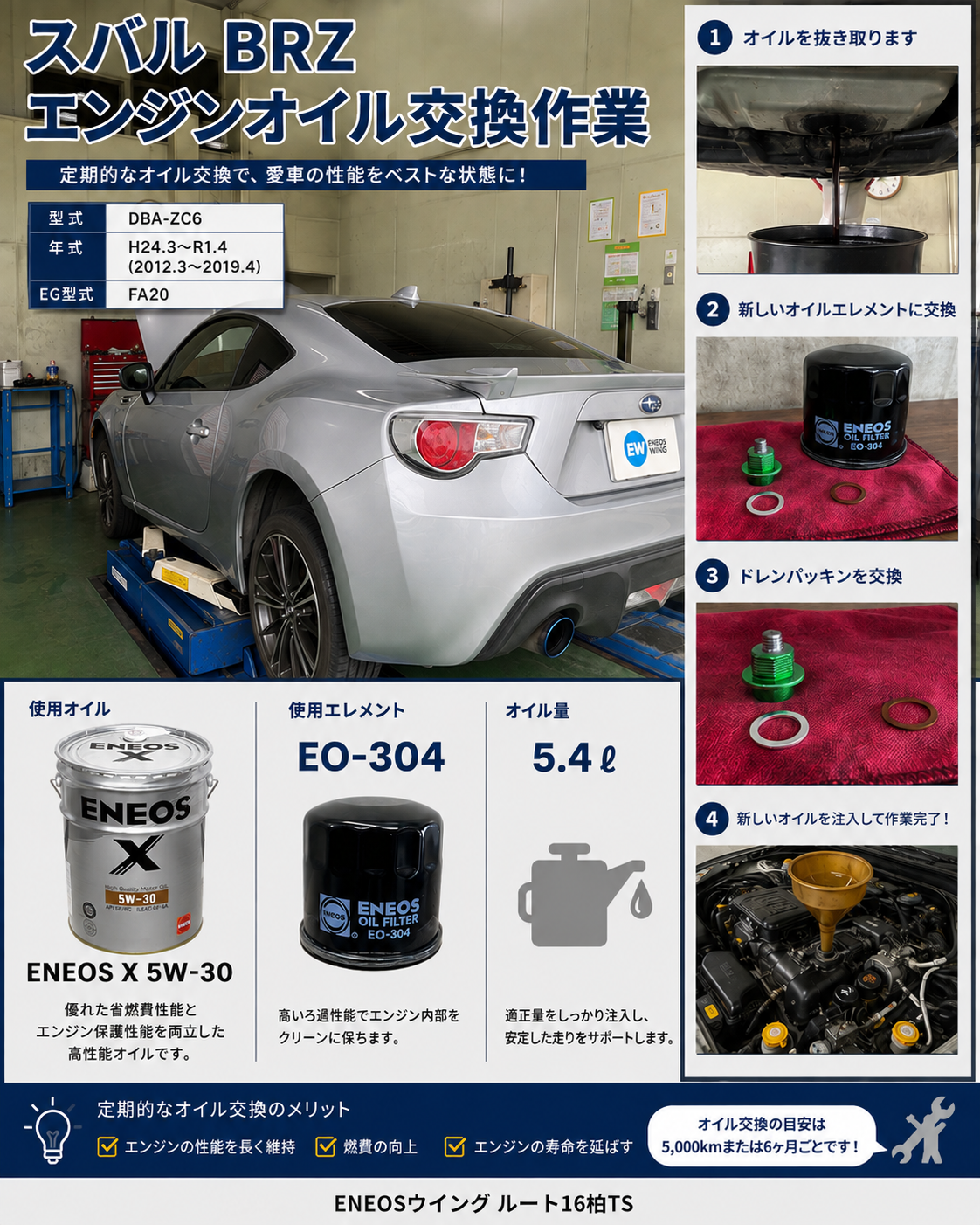 ルート16柏TSでBRZのエンジンオイル交換を行う様子