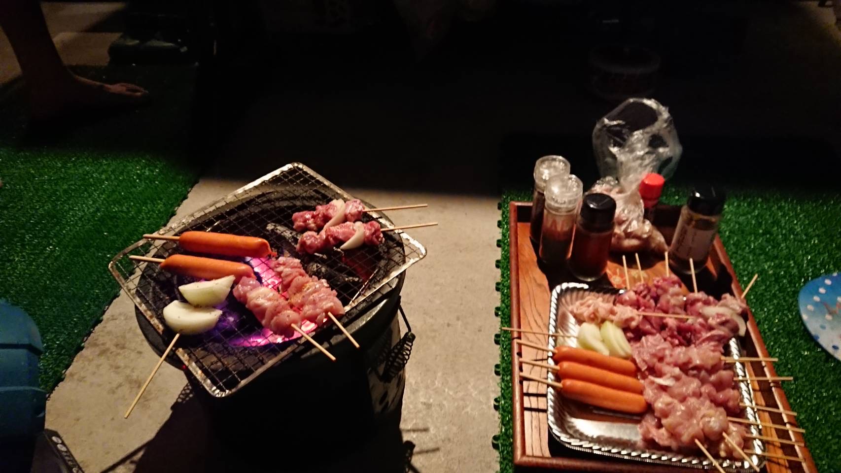 ベランダで七輪