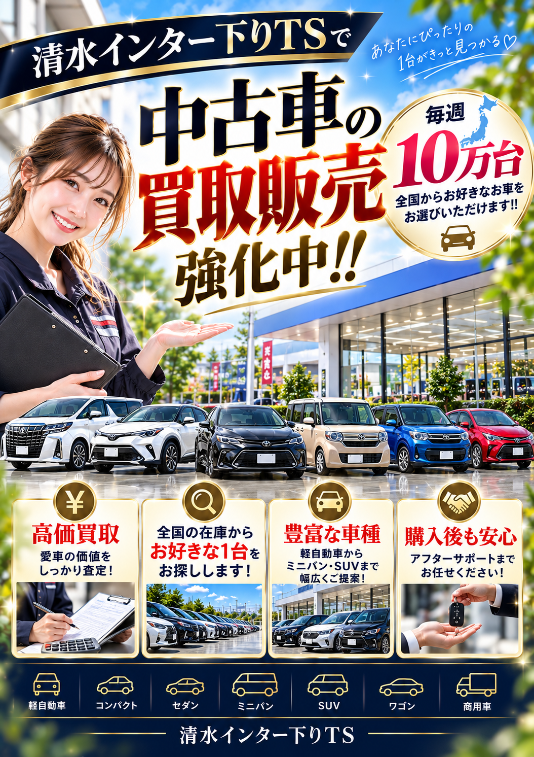 清水インター下りTSで中古車買取販売をしている案内の画像
