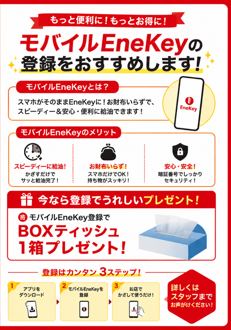 モバイルエネキーの登録をお勧めしている画像。特典やメリットが記載されてます