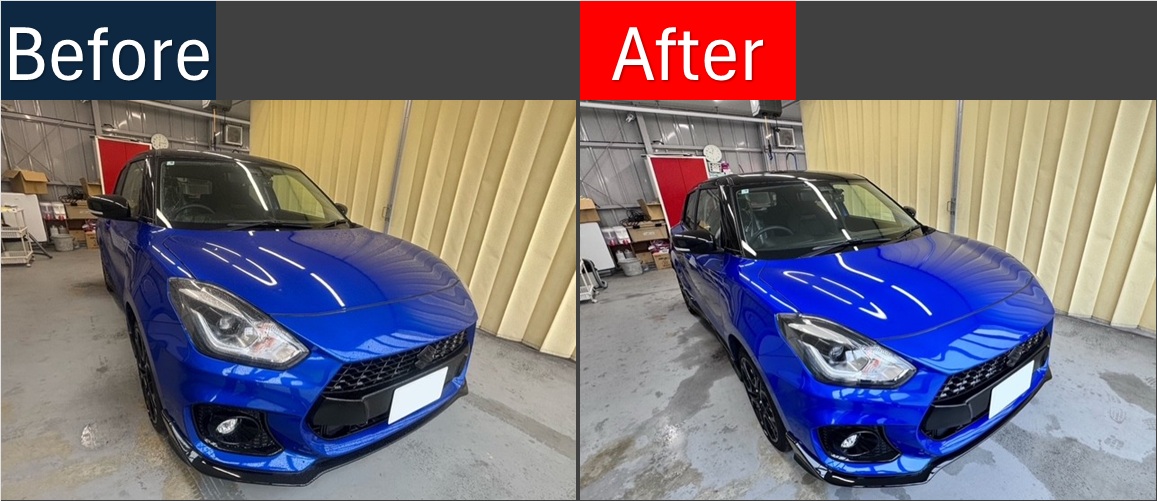 山陽道埴生インタ上りTSで青いスズキ／スイフトスポーツのダイヤⅡBキーパーメンテナンスのbefore／afterの写真